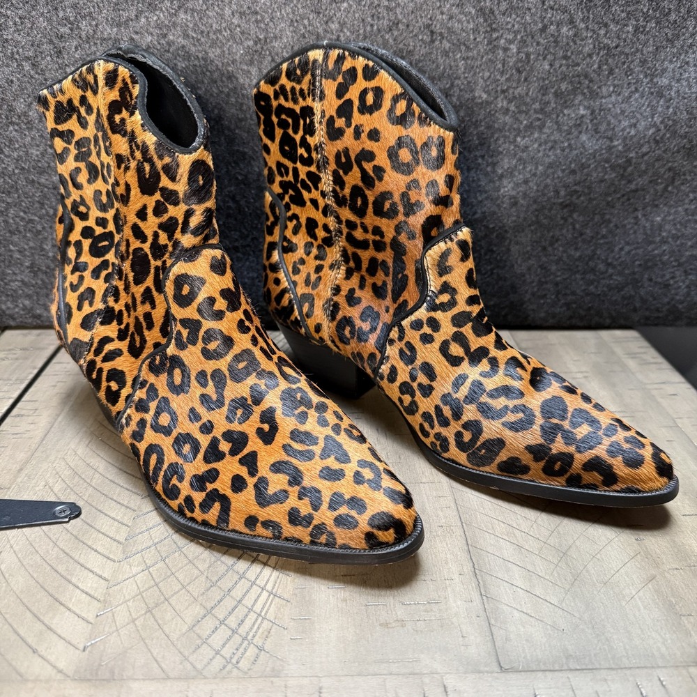 Schutz Jemima Boots Womens Size 7.5B Leopard Haircalf Leather Ankle Booties